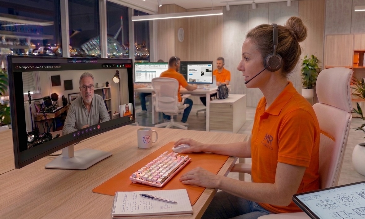 Profesional de soporte técnico realizando una sesión remota